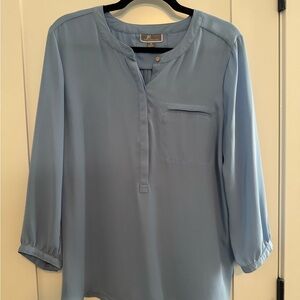 JM Collection Blue 3/4 Sleeve Relaxed Blouse